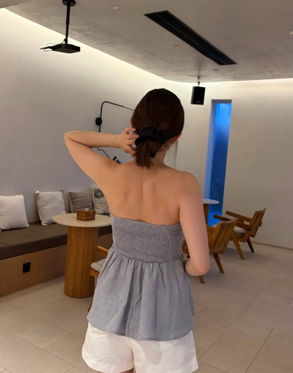 灰藍色暗花tube top
