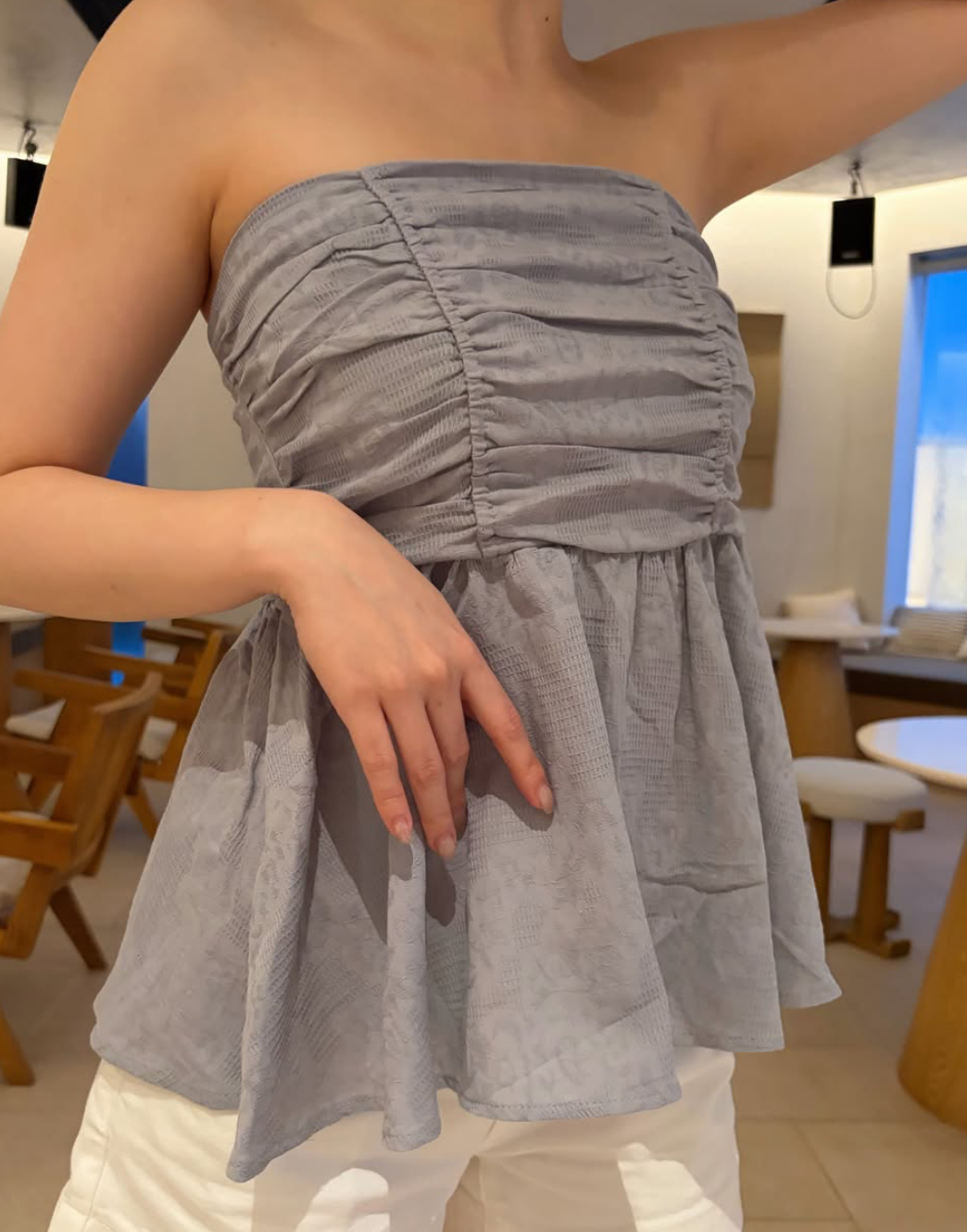 灰藍色暗花tube top