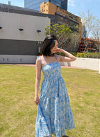 NIV藍白渡假花花長裙