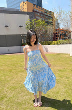 NIV藍白渡假花花長裙