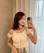 Lace掛頸假兩件露膊上衣 【2色入】